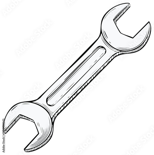 Vector illustration of an open end wrench, repair tool for mechanical or construction work