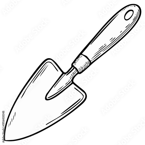 Simple black and white line drawing of a garden hand trowel tool
