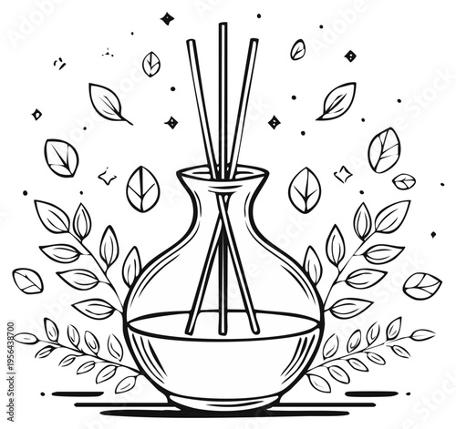 Reed diffuser aroma therapy with twigs and leaves for aromatherapy and relaxation in spa or home