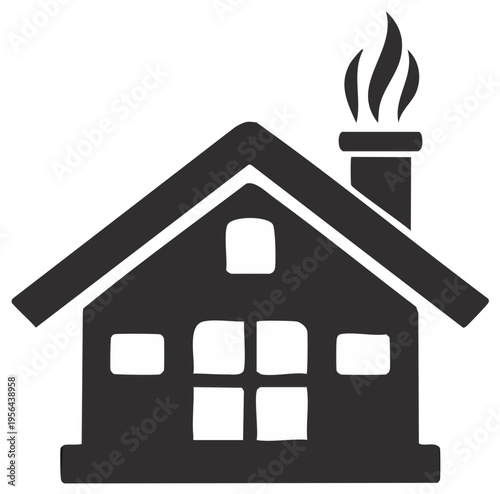 Cozy illustration of a house with a smoking chimney, warm home concept.