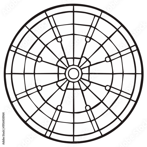 Black and white vector illustration of a target for darts with circular divisions