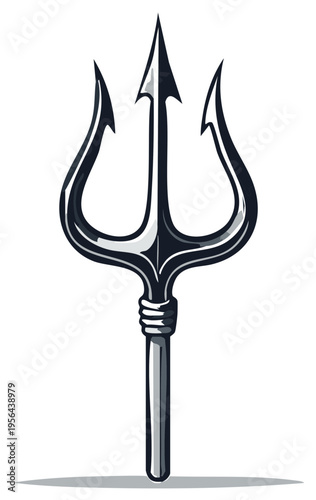 Vector illustration of a dark metallic trident with black shading on a white background.