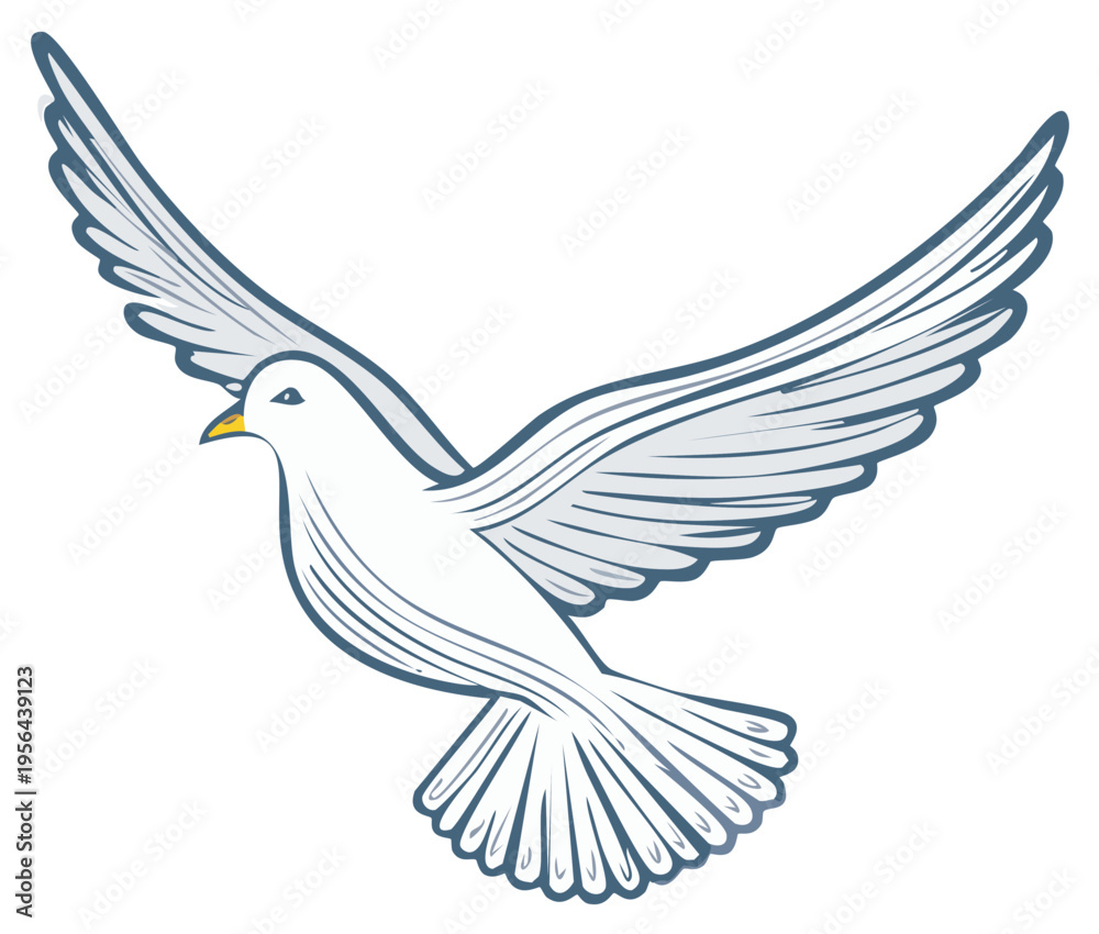 Fototapeta premium Stylized illustration of a white dove in flight against a solid background with wings outstretched