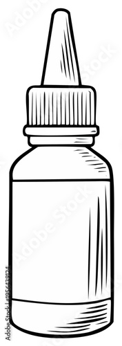 Hand Drawn Dropper Bottle for Medications or Essential Oils on White Background
