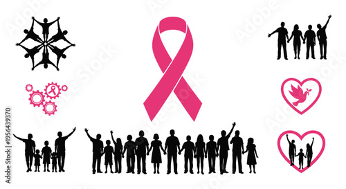 Pink Ribbon Silhouette People Awareness Campaign.