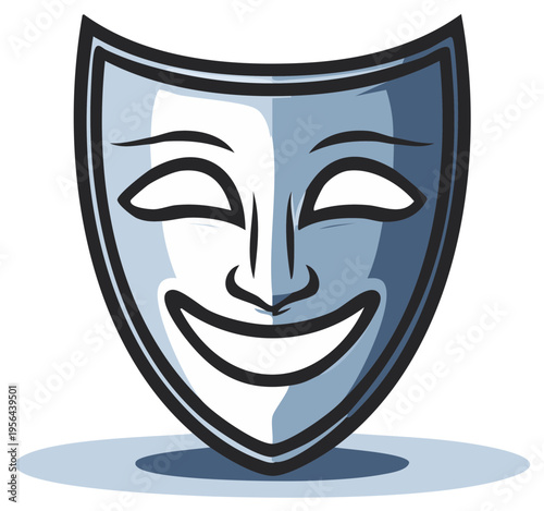 Smiling theatrical mask illustration for performance arts symbolism and expression.