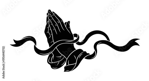 Praying Hands with Ribbon Illustration.
