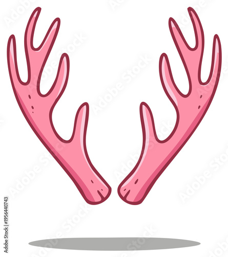 Cute pink deer antlers in a funny whimsical cartoon style illustration