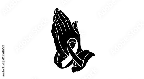 Praying Hands with Awareness Ribbon Symbol.