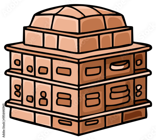 Ancient Terracotta Tomb or Mausoleum Structure with Decorative Elements