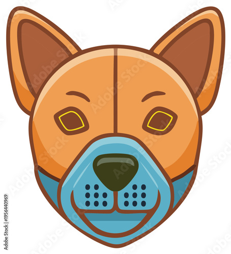 Stylized Cartoon Canine Head Illustration, Orange Brown Fur, Blue Muzzle
