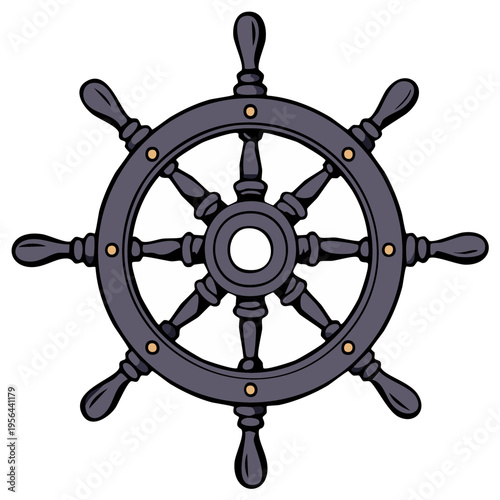 Nautical steering wheel illustration classic ship helm control symbol