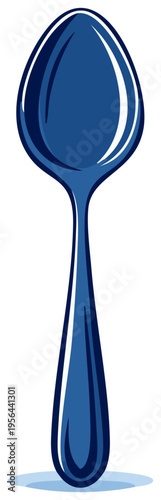 Stylized vector illustration of a shiny blue spoon for dining and kitchen concepts