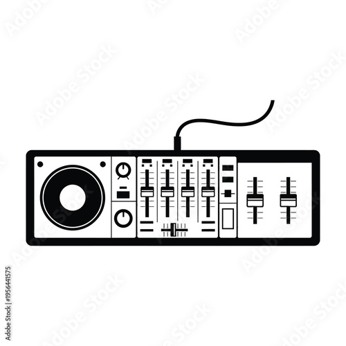 Dj sound mixer controller with controls and speaker illustration