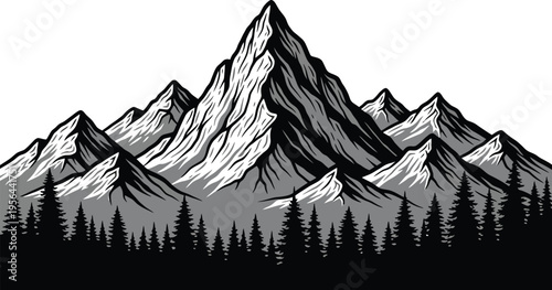 Mountain landscape forest silhouette vector illustration