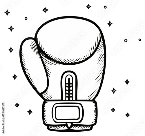 Hand drawn boxing glove illustration for sports design element, sparring concept for knockout fighting competition.