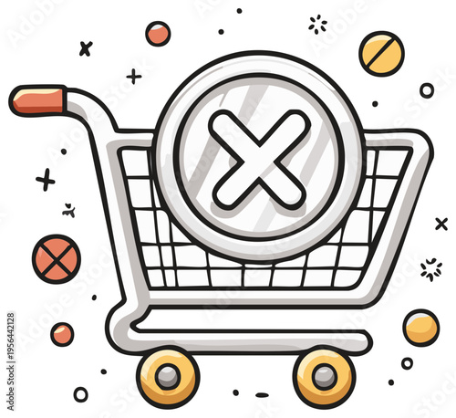 Canceled Shopping Cart Icon for Online Orders Sales and Transactions