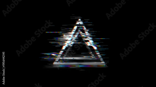 Glitch triangle symbol cyber attack warning minimal design digital noise