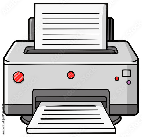 Cartoon illustration of a printer printing a document with copy paper.