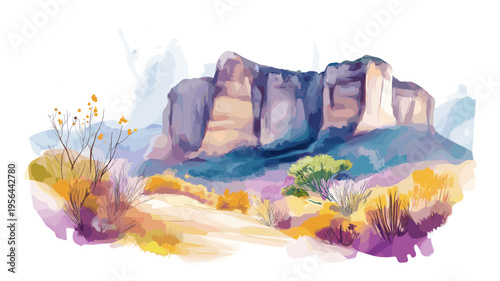 Chapada dos Veadeiros National Park. Chapada dos Veadeiros National Park hand drawn watercolor illustration