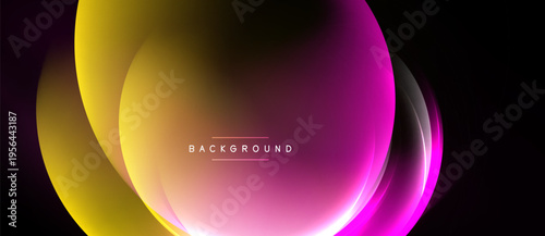 Abstract design features vibrant color gradients. Yellow, orange, pink hues blend smoothly. Modern aesthetic, suitable for digital backgrounds.