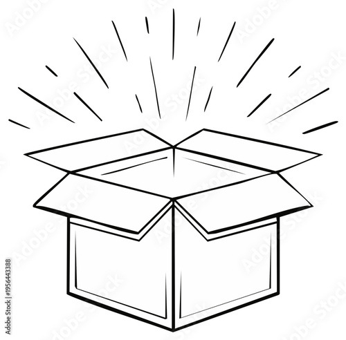 Open cardboard box with radiating lines symbolizing ideas and possibilities