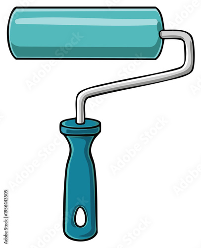 Teal Paint Roller Tool for Home Renovation and DIY Projects Cartoon Illustration