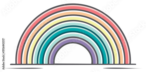 Colorful rainbow arc with pastel hues and dark outlines on a clean backdrop