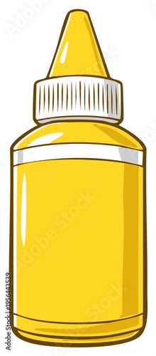Bright yellow squeeze bottle with a ribbed white cap and pointed nozzle for condiments illustration