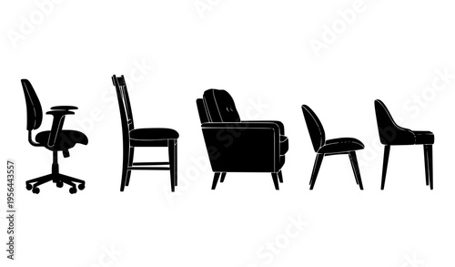 Chair silhouettes set side view armchairs and seating furniture icons for interior design vector illustration