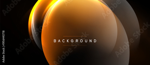 Abstract design features layered orange shapes, glowing effects. Text reads BACKGROUND centered within composition. Dark backdrop enhances visual contrast.