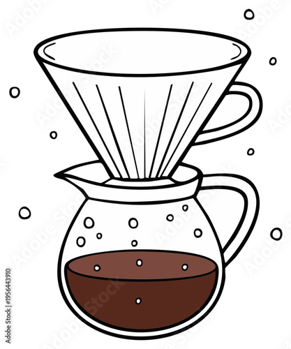Coffee Dripper with Glass Carafe for Pour Over Brewing Method Simple Line Art Illustration