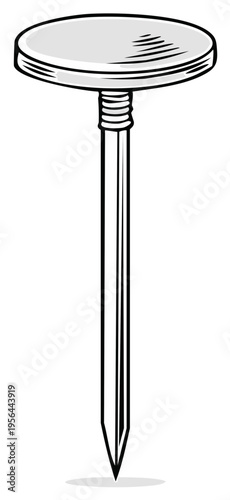 Illustration of a Single Silver Colored Metal Upholstery Nail with a Round Head and a Sharp Point