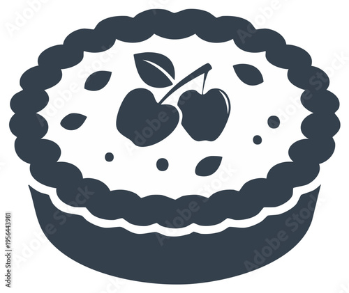 Cherry Pie Icon with Two Cherries and Leaves