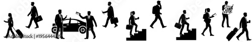 Creative Title: Professional Business Travel and Corporate Commuter Journey Silhouettes