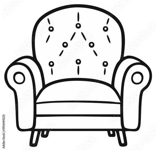 Hand drawn armchair with button tufted back and rolled arms