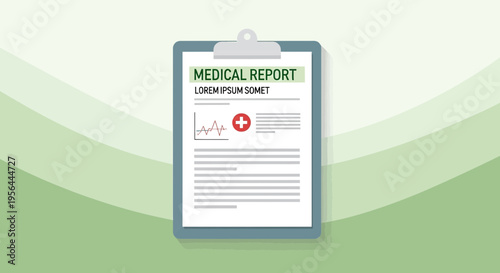 Depiction of medical report illustration on clipboard for diagnostic analysis information in