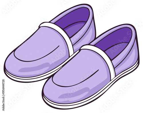 Cute cartoon purple slip on shoes with white trim comfortable casual footwear illustration