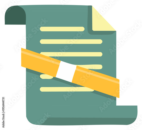 Stylized document page with text lines and a diagonal yellow edit marker icon.