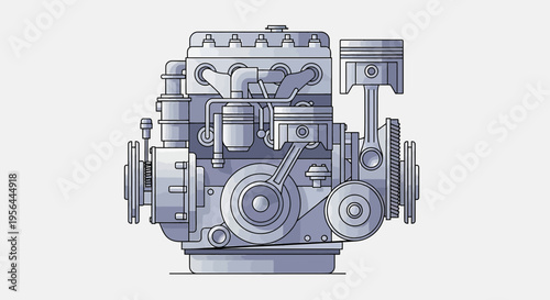 Detailed illustration of a four cylinder internal combustion engine components