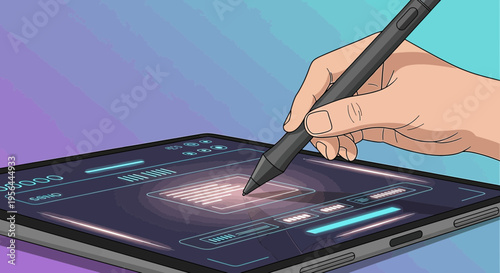 Digital art creation on tablet device using digital pen for designers artwork concept