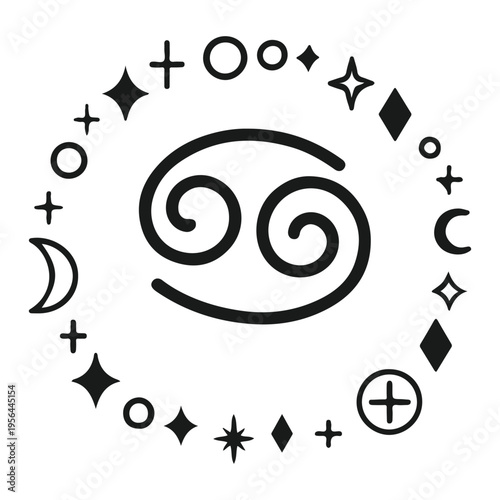Cancer Zodiac Symbol Celestial Circle Astrology Vector Design