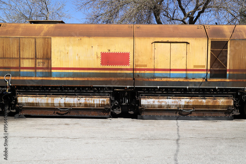 Track Grinding and Cleaning Machine on Railroad, Rail Grinding Machine, Weathered Rail Service Train with Mechanical Components