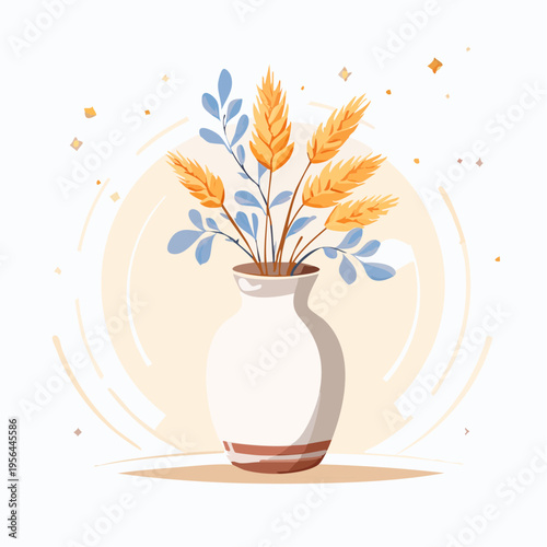 Minimalistische Vase mit Trockenblumen auf hellem Hintergrund