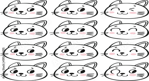 Adorable cartoon cat faces with different looks