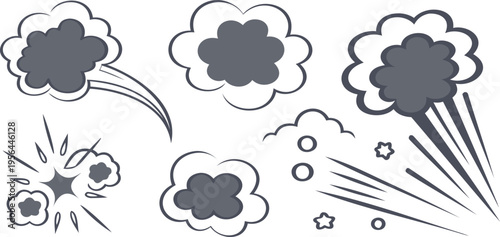 Gray comic book clouds explode in cartoons