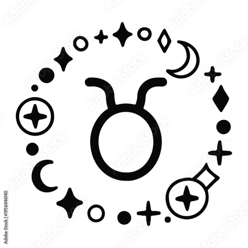 Taurus Zodiac Symbol Celestial Circle Astrology Vector Design
