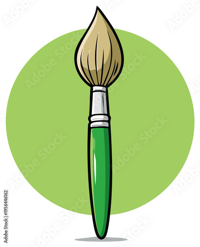 Illustration of a paint brush with green handle and soft bristles against a light green circle providing visual harmony