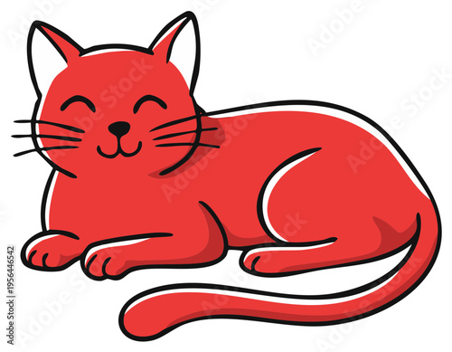 Adorable Red Cat Relaxing with Happy Eyes and Cute Whiskers Illustration