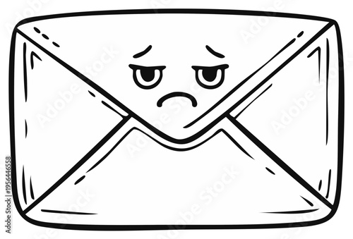 Sad Envelope Character with Drooping Eyes and Frown Expressing Disappointment or Unhappiness